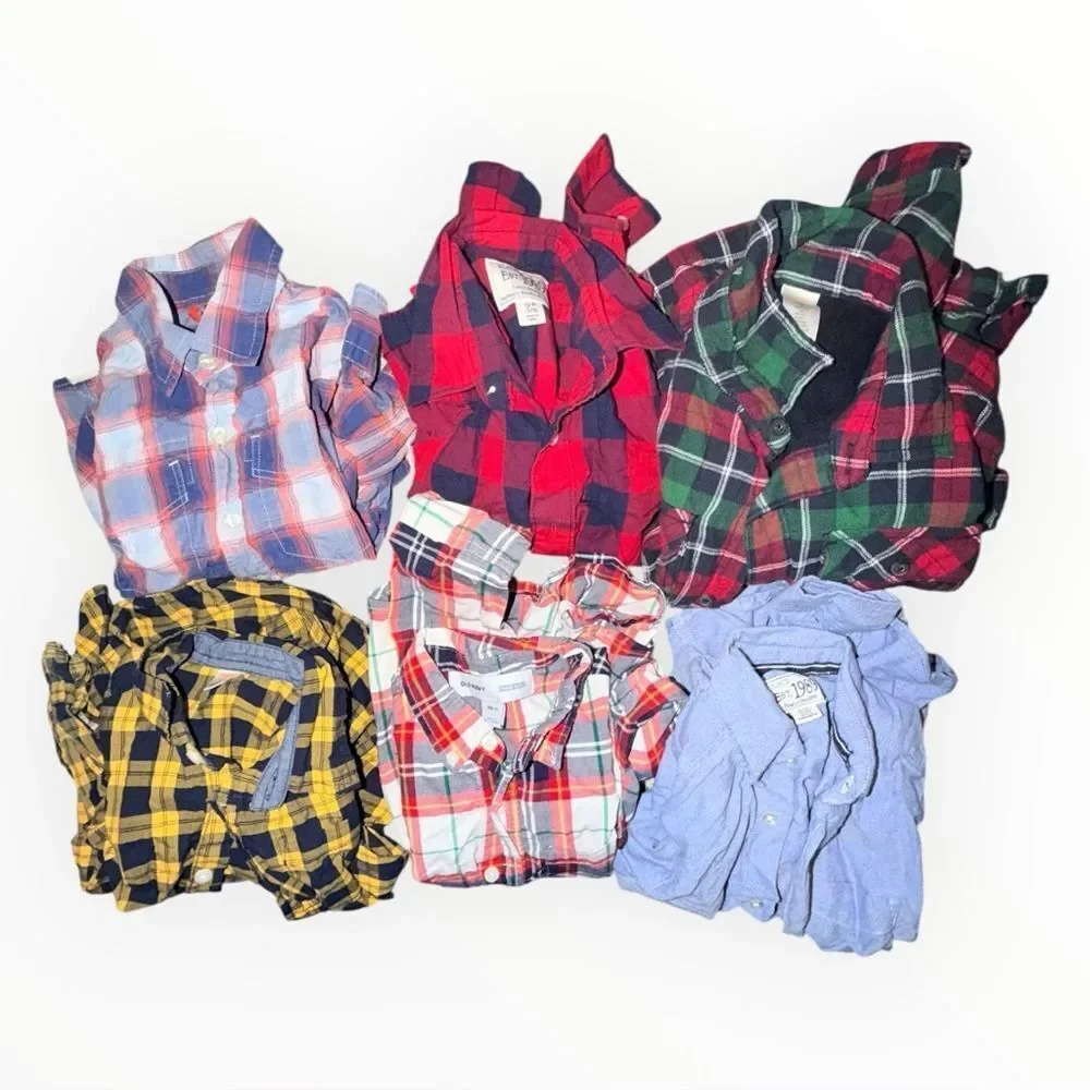 Lot of 6 Boys Plaid Button Down Shirts Small Mixed Brands Gymboree Fleece Lined
